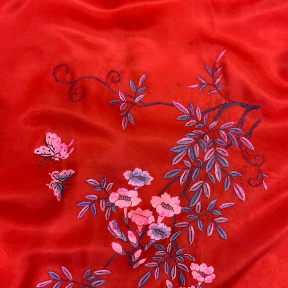 Vintage 50s - 60s Silk Layered Red Embroidered Kimono Robe Sz M - Picture 15 of 16